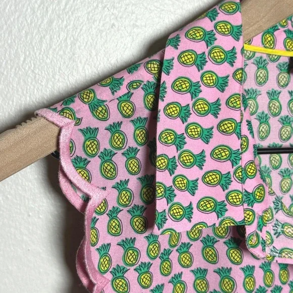 Talbots Womens Non Iron Shirt 10 Pink Pineapple Print Scalloped - Picture 7 of 8